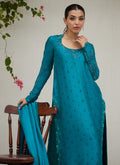 Farah Talib Aziz | Designer Picks 24 | PERSIAN GREEN EMBROIDERED AND EMBELLISHED RAW SILK SHIRT WITH DUPATTA - House Of Hania