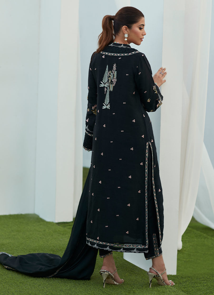 Farah Talib Aziz | Designer Picks 24 | PETRA BLACK EMBROIDERED SHIRT AND DUPATTA - House Of Hania
