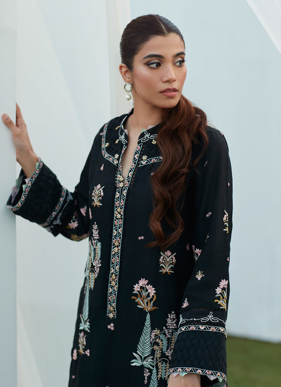 Farah Talib Aziz | Designer Picks 24 | PETRA BLACK EMBROIDERED SHIRT AND DUPATTA - House Of Hania