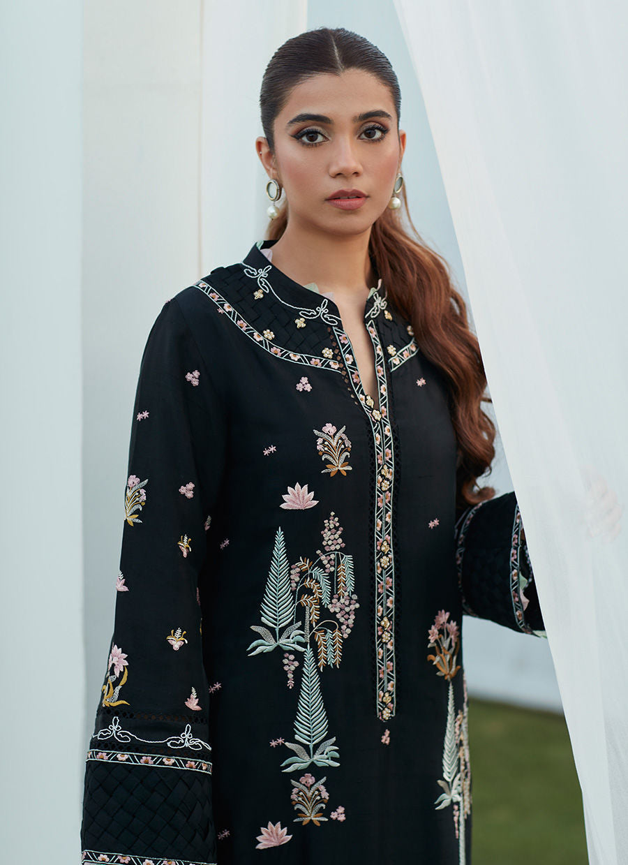 Farah Talib Aziz | Designer Picks 24 | PETRA BLACK EMBROIDERED SHIRT AND DUPATTA - House Of Hania