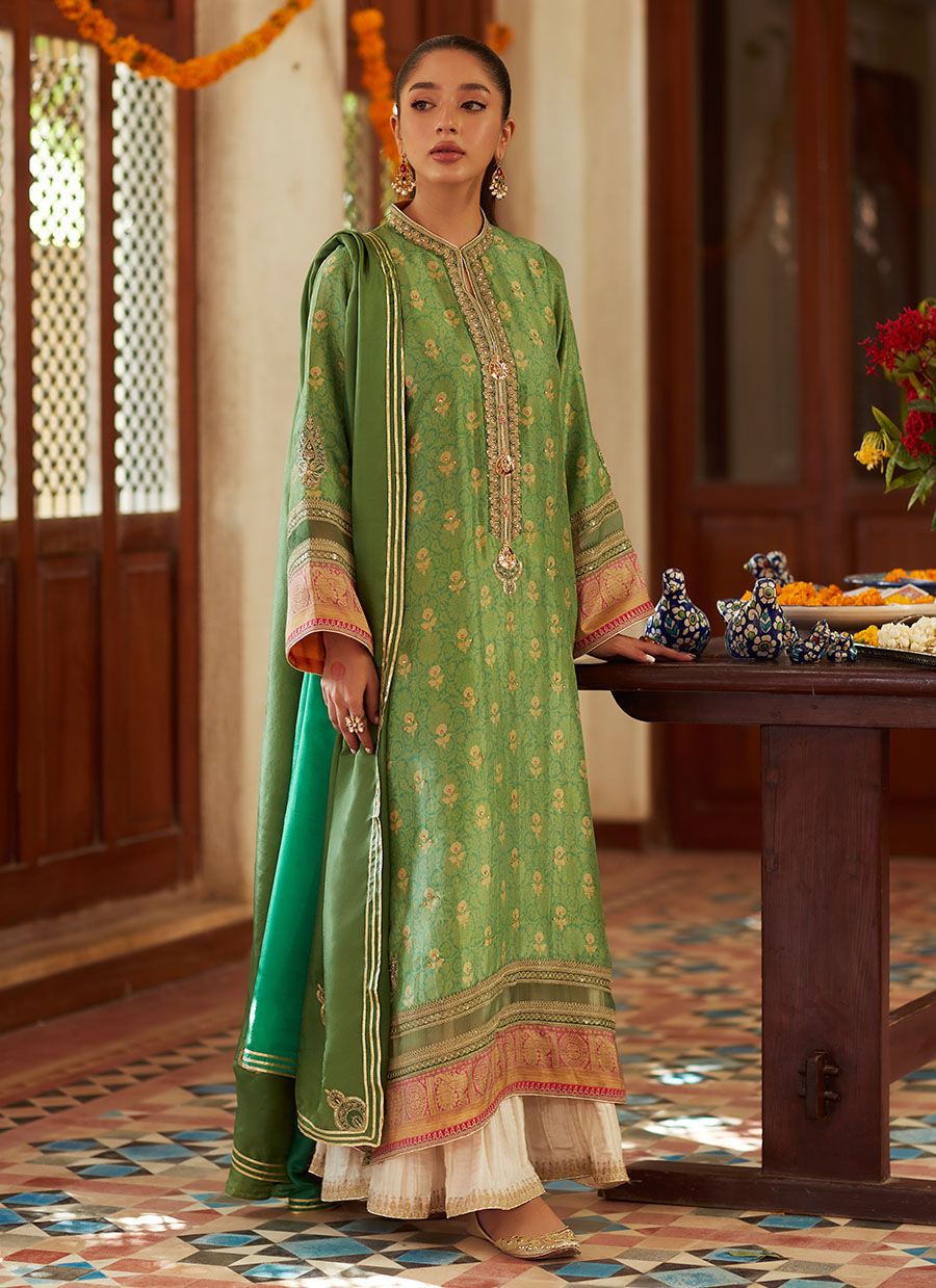 Farah Talib Aziz | Designer Picks 24 | RINA GREEN SHIRT AND DUPATTA - House Of Hania