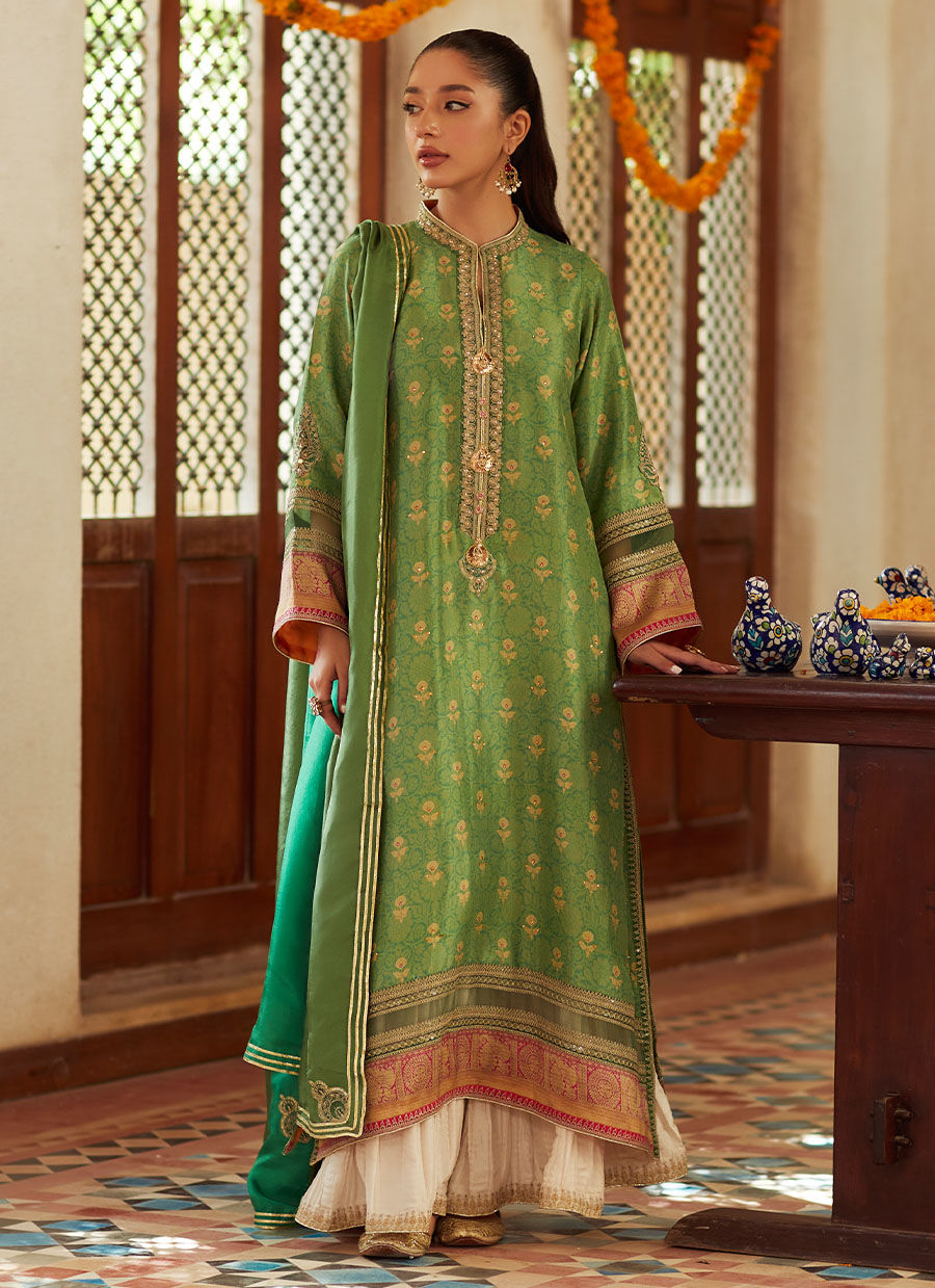 Farah Talib Aziz | Designer Picks 24 | RINA GREEN SHIRT AND DUPATTA - House Of Hania