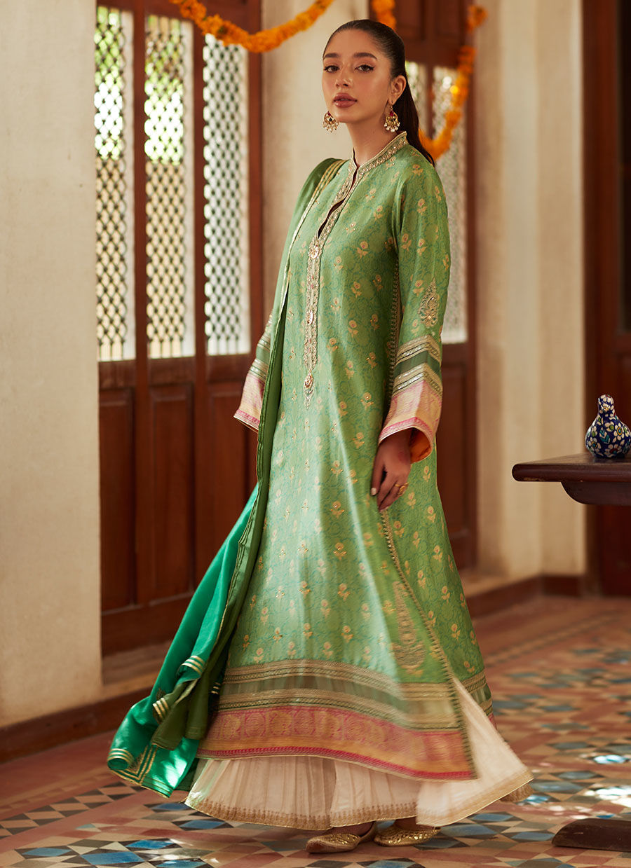 Farah Talib Aziz | Designer Picks 24 | RINA GREEN SHIRT AND DUPATTA - House Of Hania