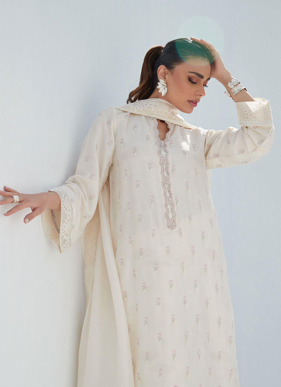 Farah Talib Aziz | Designer Picks 24 | ROSIE IVORY SHIRT AND DUPATTA - House Of Hania