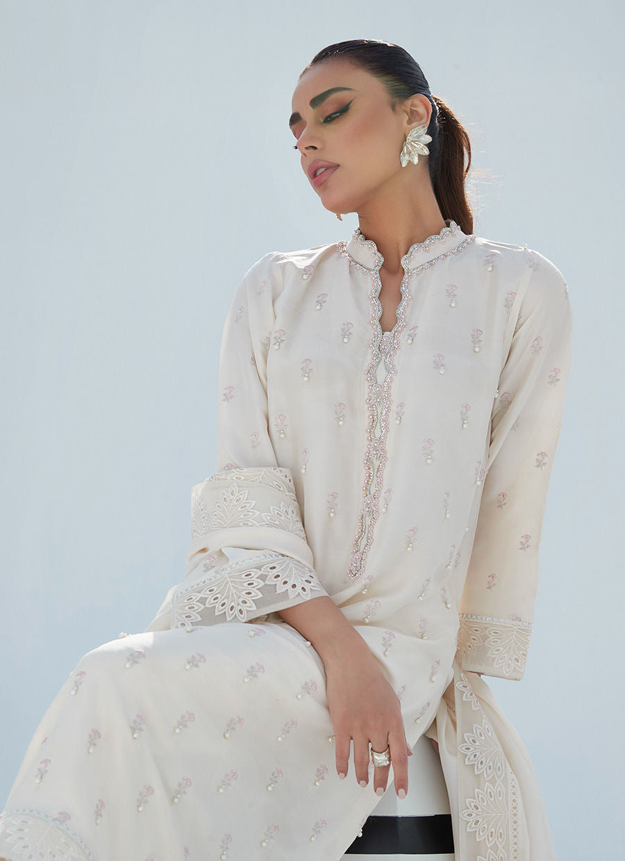 Farah Talib Aziz | Designer Picks 24 | ROSIE IVORY SHIRT AND DUPATTA - House Of Hania