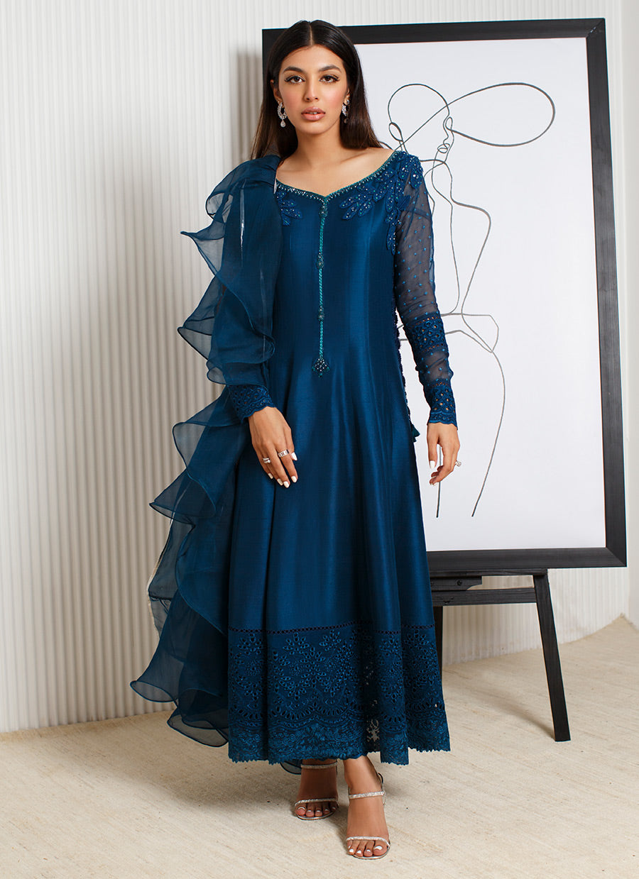 Farah Talib Aziz | Designer Picks 24 | SAPPHIRE CUTWORK SHIRT AND DUPATTA - House Of Hania