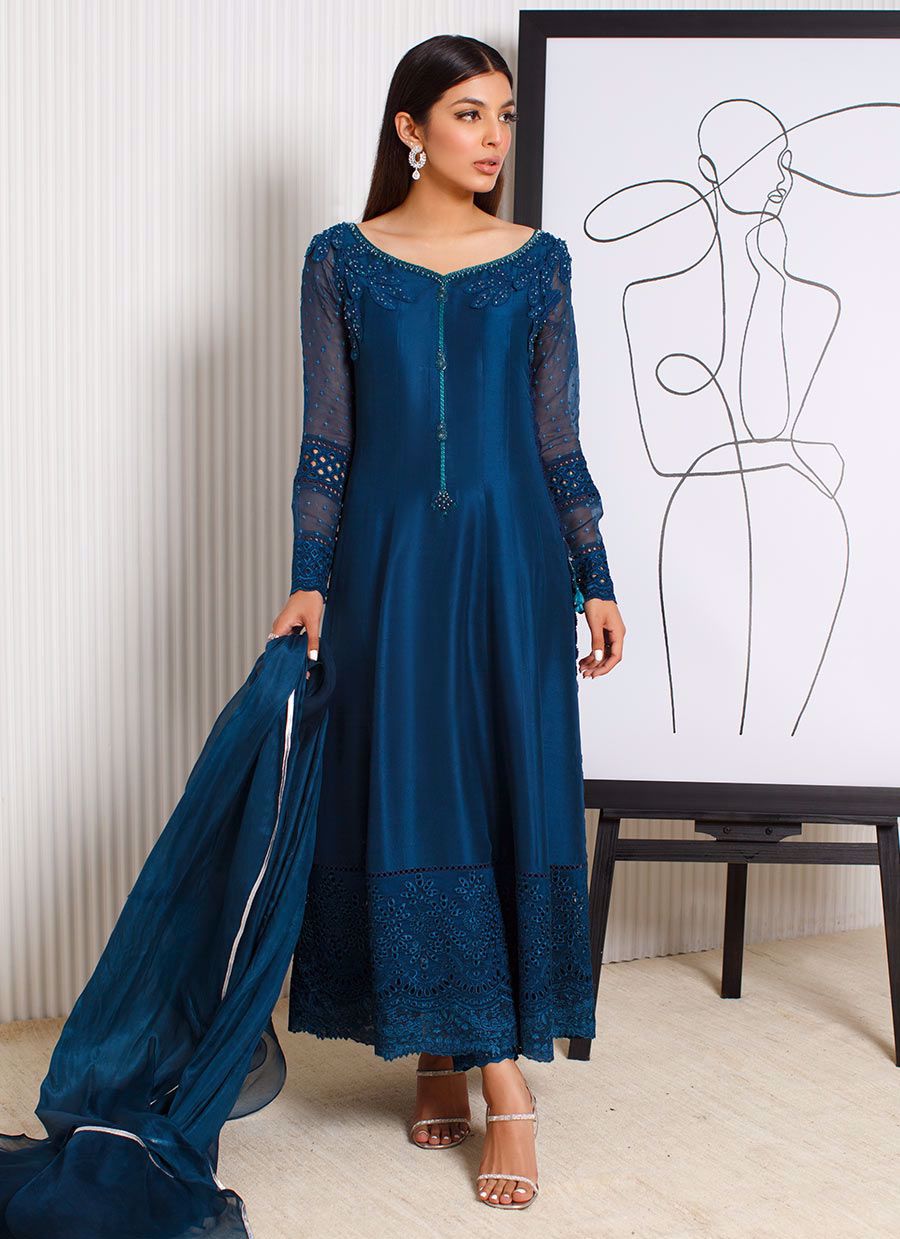 Farah Talib Aziz | Designer Picks 24 | SAPPHIRE CUTWORK SHIRT AND DUPATTA - House Of Hania