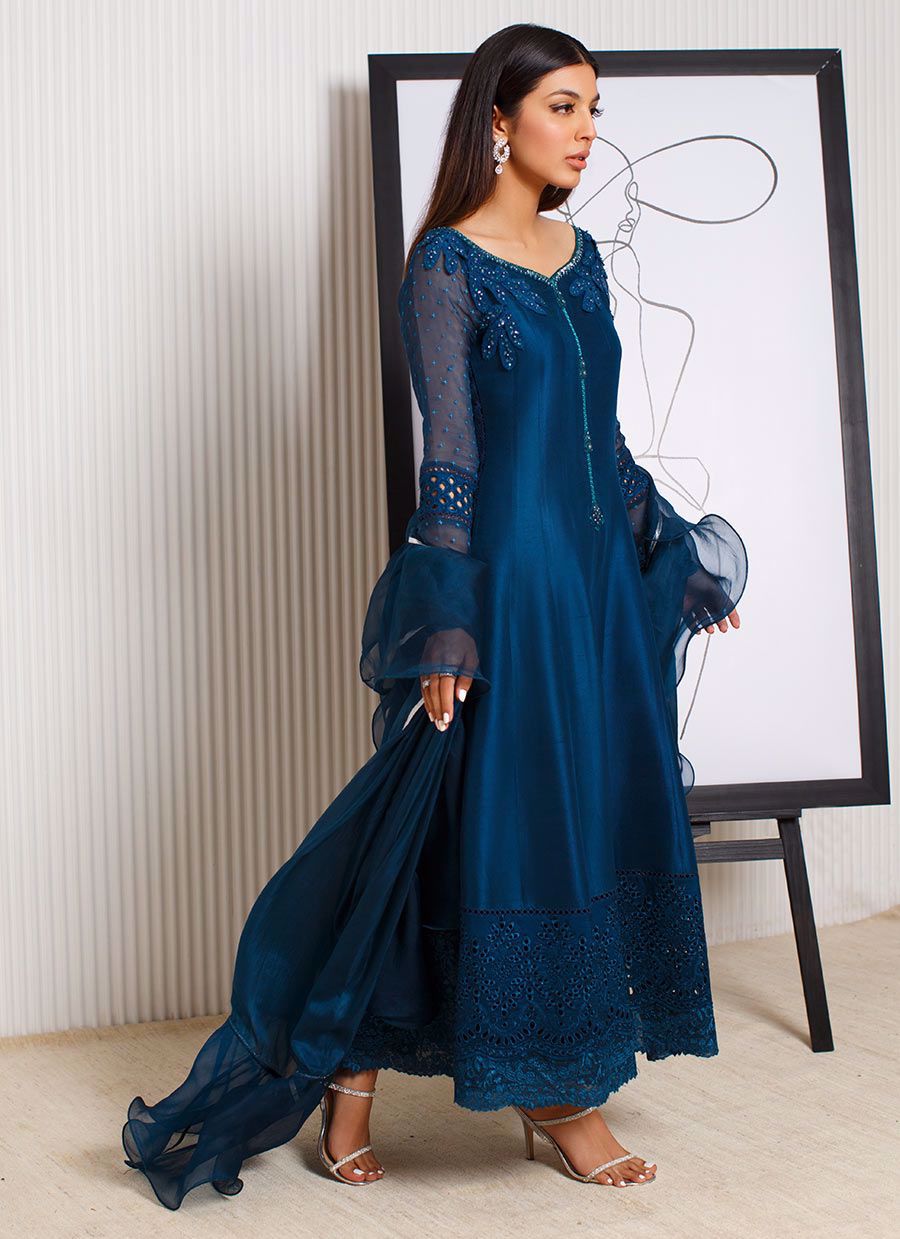 Farah Talib Aziz | Designer Picks 24 | SAPPHIRE CUTWORK SHIRT AND DUPATTA - House Of Hania
