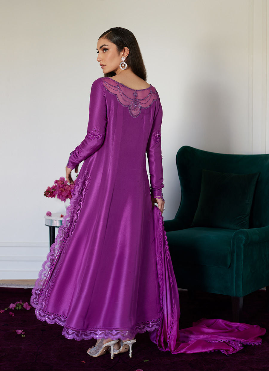 Farah Talib Aziz | Designer Picks 24 | TIERRA MUTED MAGENTA EMBROIDERED RAW SILK KALIDAR WITH DUPATTA - House Of Hania