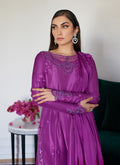 Farah Talib Aziz | Designer Picks 24 | TIERRA MUTED MAGENTA EMBROIDERED RAW SILK KALIDAR WITH DUPATTA - House Of Hania