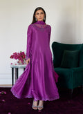 Farah Talib Aziz | Designer Picks 24 | TIERRA MUTED MAGENTA EMBROIDERED RAW SILK KALIDAR WITH DUPATTA - House Of Hania