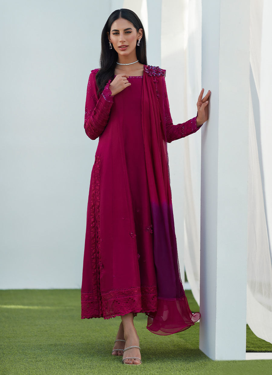 Farah Talib Aziz | Designer Picks 24 | VIV MAGENTA KALIDAAR WITH DRAPED DUPATTA - House Of Hania