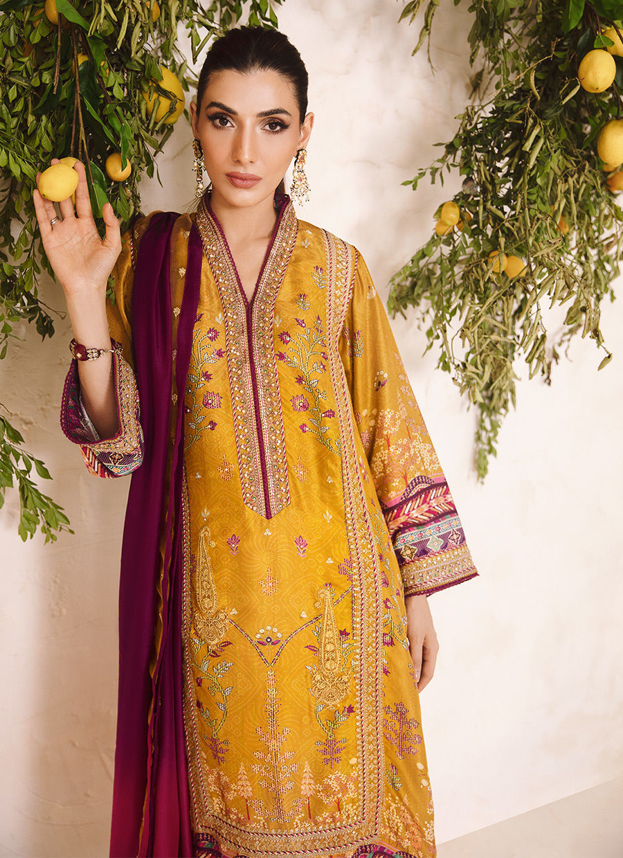 Farah Talib Aziz | Designer Picks 24 | ZARF OCHRE SHIRT AND DUPATTA - House Of Hania