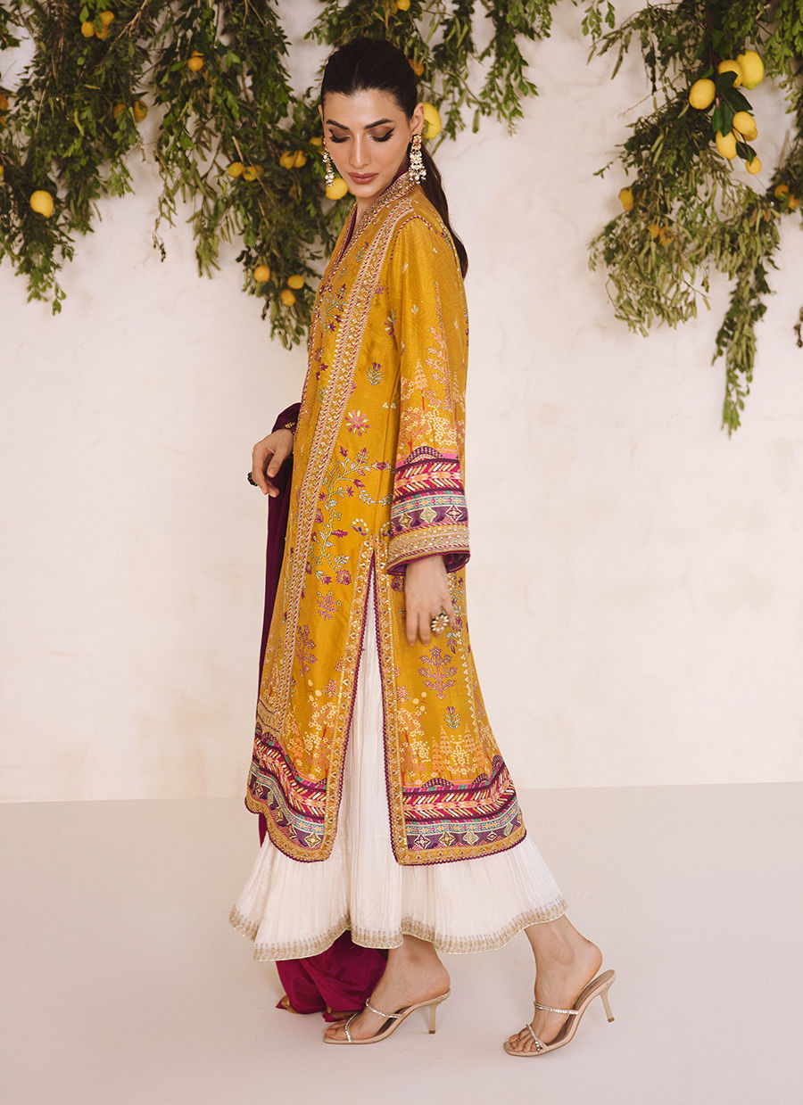 Farah Talib Aziz | Designer Picks 24 | ZARF OCHRE SHIRT AND DUPATTA - House Of Hania