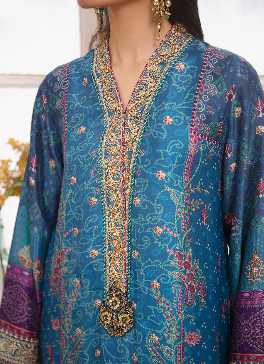 Farah Talib Aziz | Designer Picks 24 | ZOHRA LAPIS SHIRT AND DUPATTA - House Of Hania