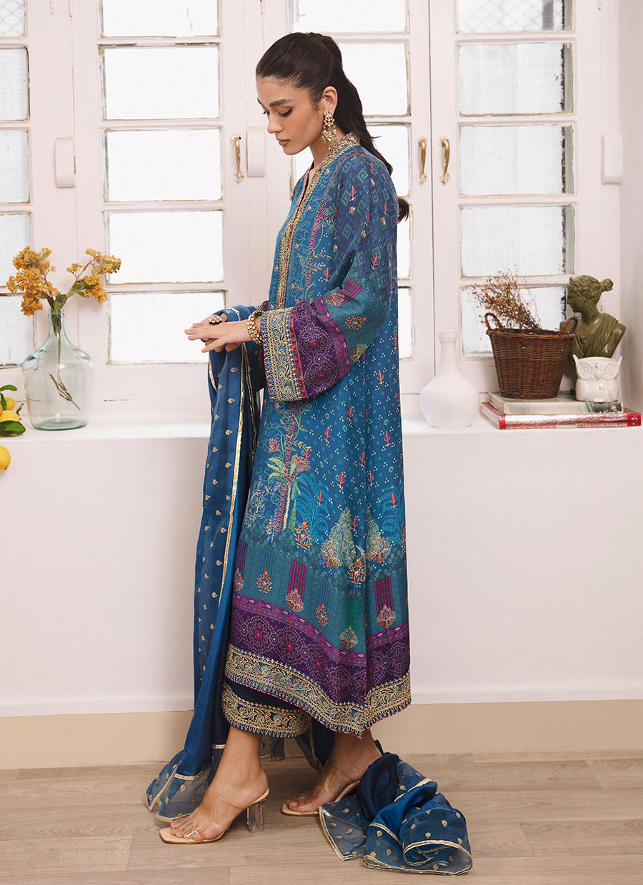 Farah Talib Aziz | Designer Picks 24 | ZOHRA LAPIS SHIRT AND DUPATTA - House Of Hania