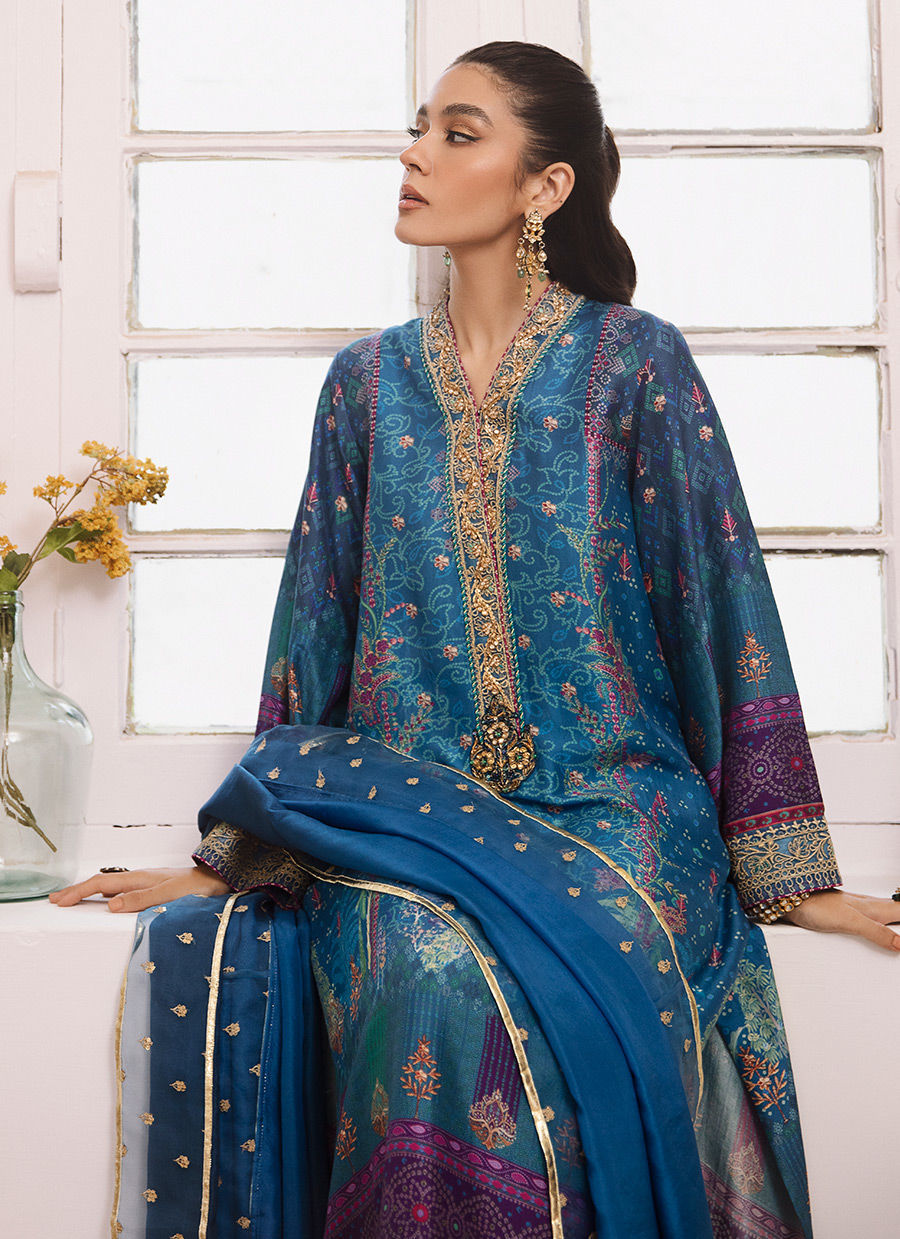 Farah Talib Aziz | Designer Picks 24 | ZOHRA LAPIS SHIRT AND DUPATTA - House Of Hania