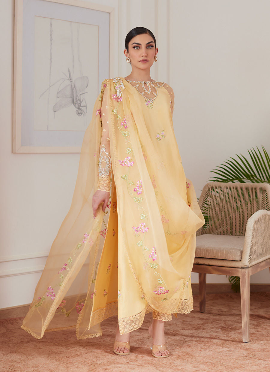 Farah Talib Aziz | Luna Eid Collection 24 | CYRILLA PALE YELLOW - House Of Hania