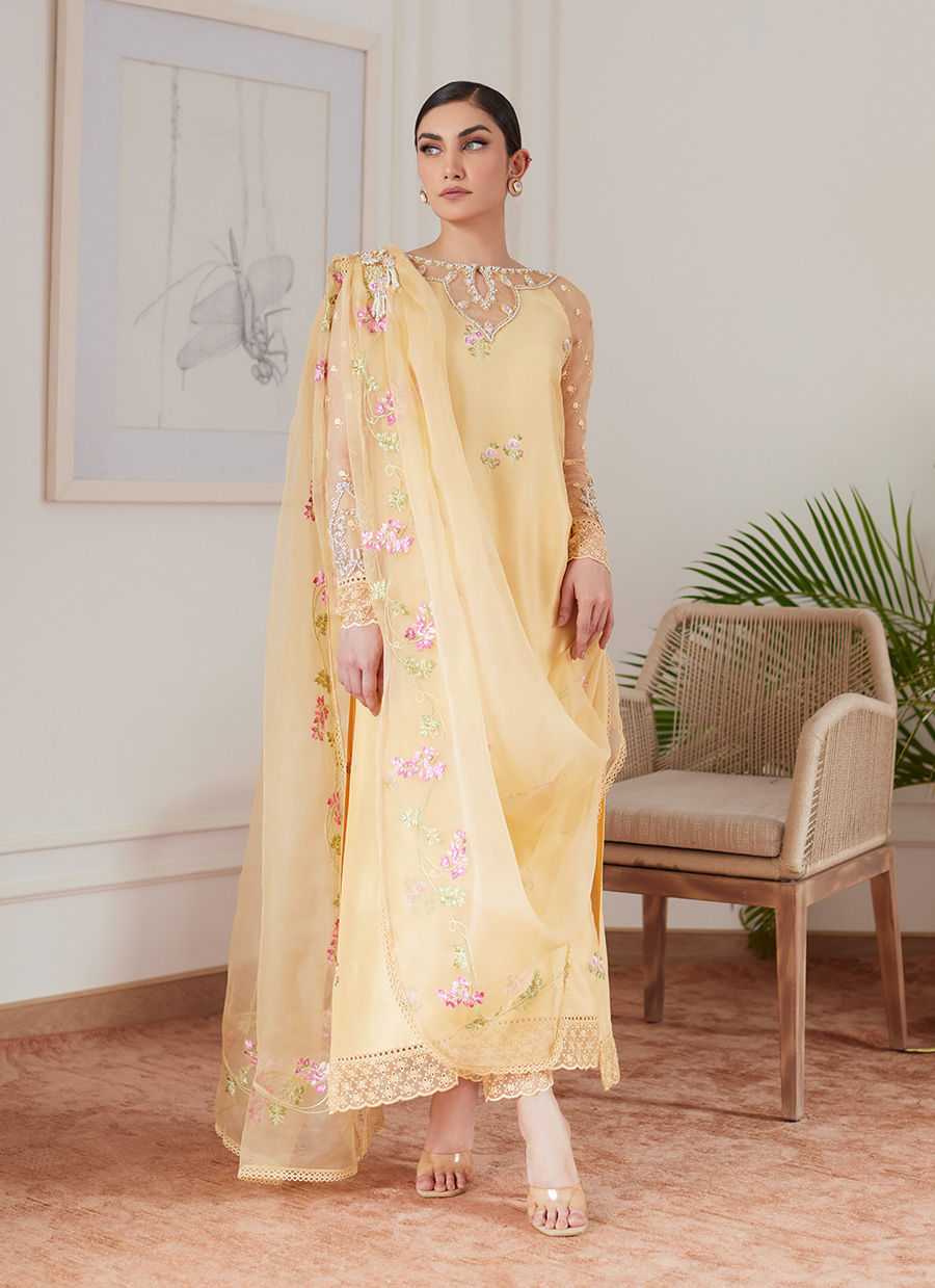 Farah Talib Aziz | Luna Eid Collection 24 | CYRILLA PALE YELLOW - House Of Hania