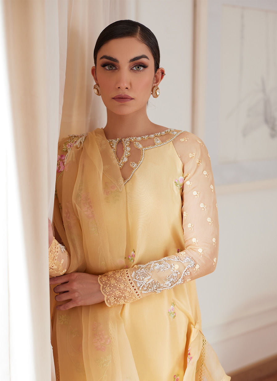 Farah Talib Aziz | Luna Eid Collection 24 | CYRILLA PALE YELLOW - House Of Hania