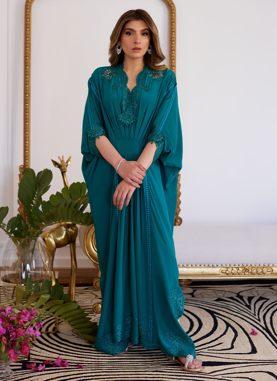Farah Talib Aziz | Luna Eid Collection 24 | EMMELINE EMERALD CREPE - House Of Hania