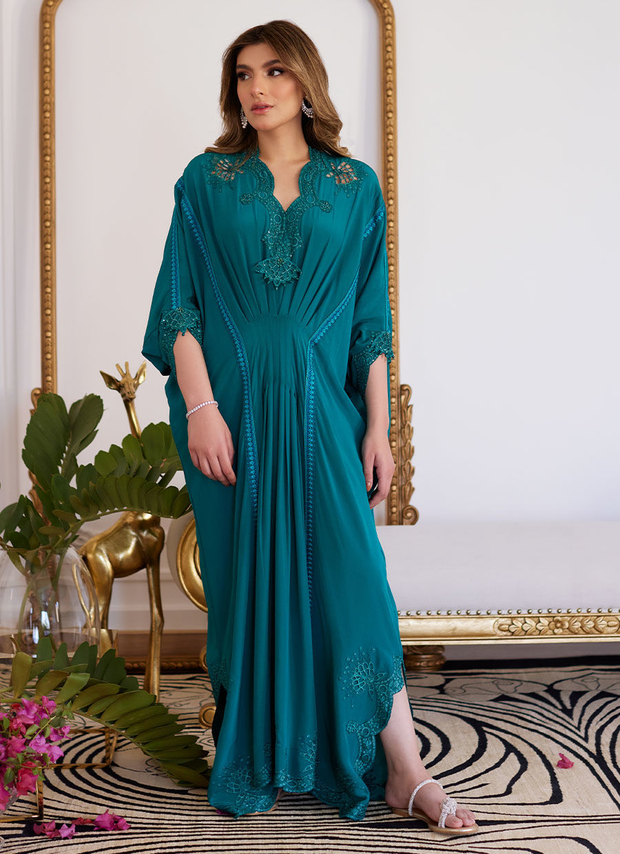 Farah Talib Aziz | Luna Eid Collection 24 | EMMELINE EMERALD CREPE - House Of Hania