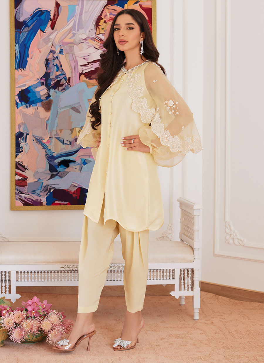 Farah Talib Aziz | Luna Eid Collection 24 | ESMERALDA PASTEL YELLOW - House Of Hania