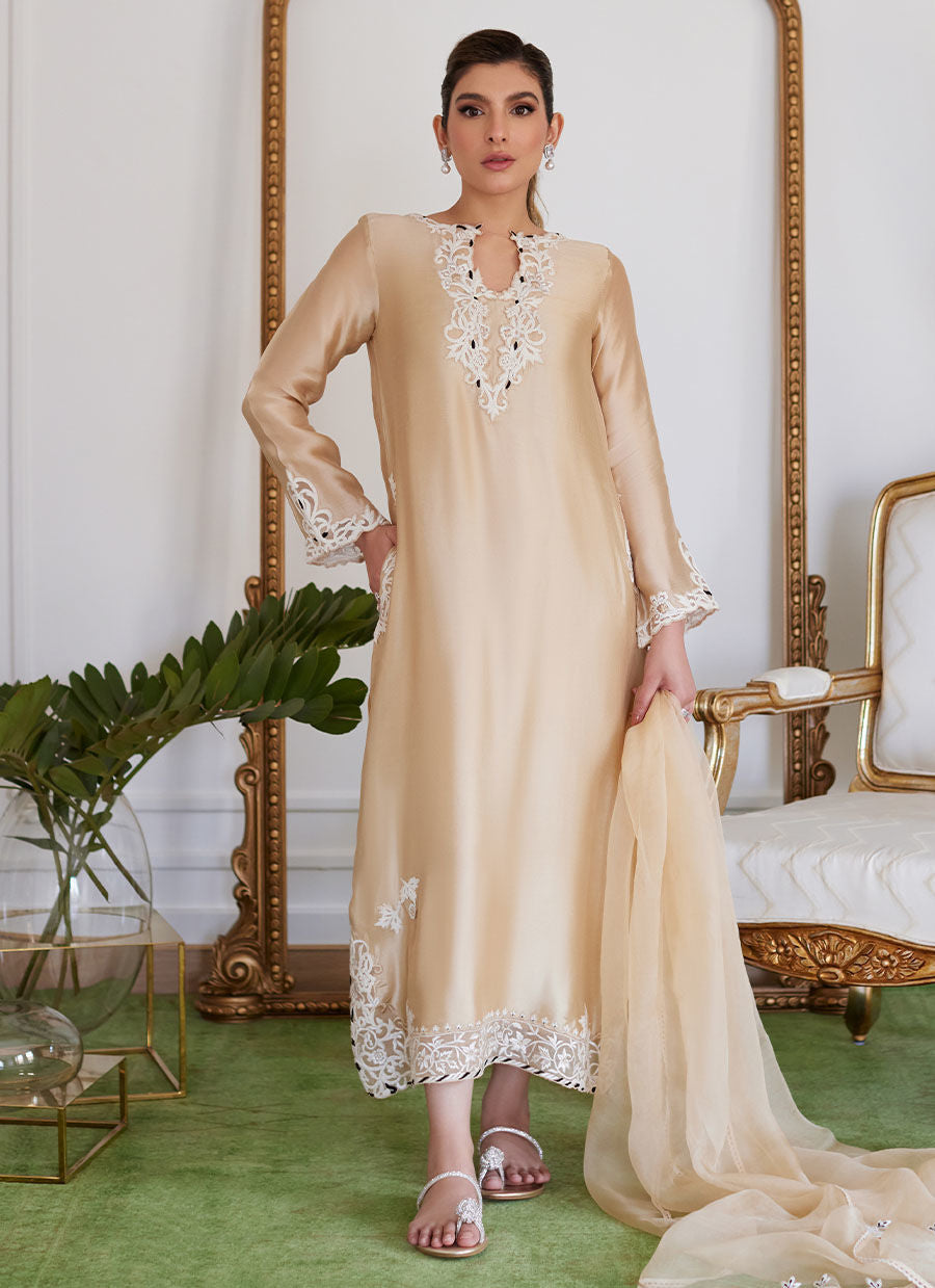Farah Talib Aziz | Luna Eid Collection 24 | MELVINA CHAMPAGNE BEIGE - House Of Hania