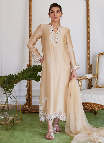 Farah Talib Aziz | Luna Eid Collection 24 | MELVINA CHAMPAGNE BEIGE - House Of Hania