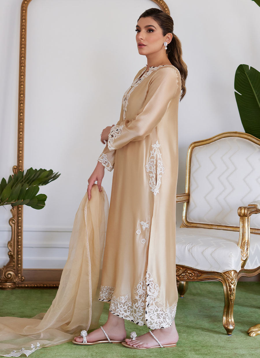 Farah Talib Aziz | Luna Eid Collection 24 | MELVINA CHAMPAGNE BEIGE - House Of Hania
