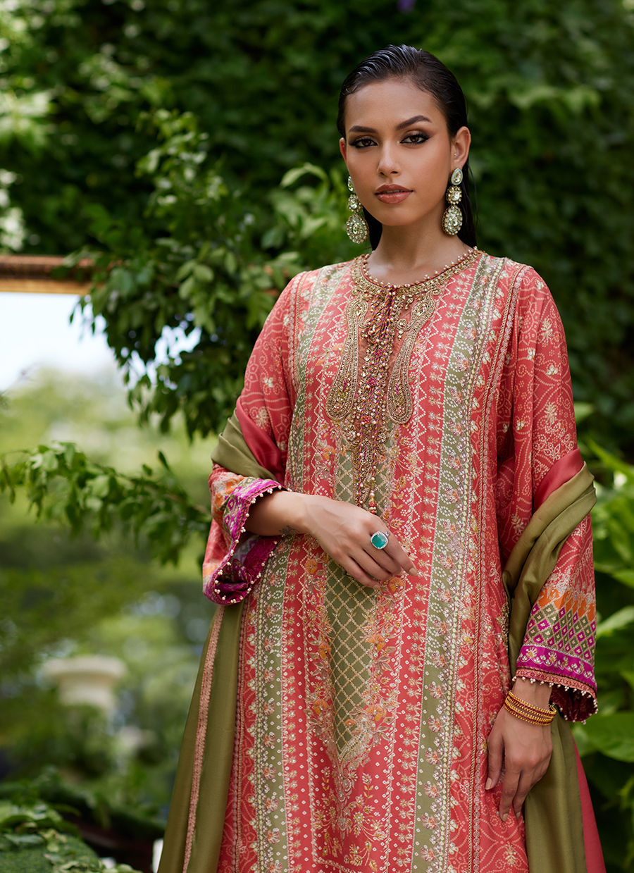 Farah Talib Aziz | Mayna Festive Prints 24 | Bazif Burnt Orange Shirt And Dupatta - House Of Hania