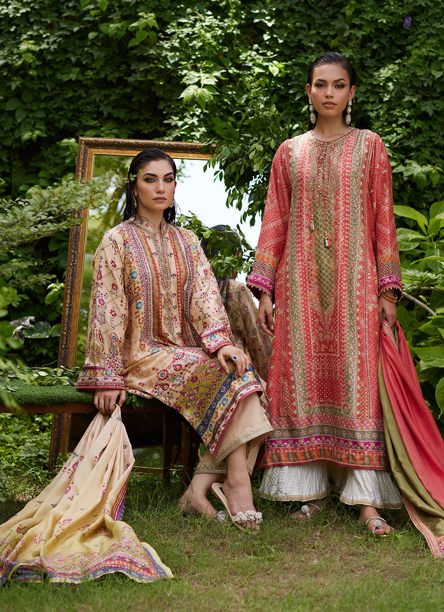 Farah Talib Aziz | Mayna Festive Prints 24 | Bazif Burnt Orange Shirt And Dupatta - House Of Hania
