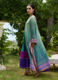 Farah Talib Aziz | Mayna Festive Prints 24 | Leisha Teal Ombre Shirt And Dupatta - House Of Hania
