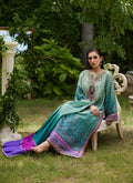 Farah Talib Aziz | Mayna Festive Prints 24 | Leisha Teal Ombre Shirt And Dupatta - House Of Hania