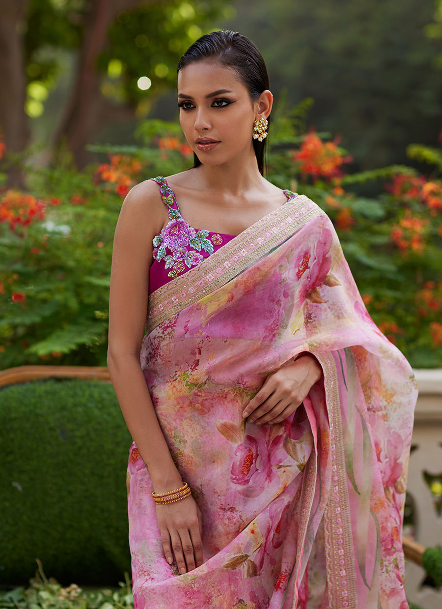 Farah Talib Aziz | Mayna Festive Prints 24 | Marzeia Saree - House Of Hania
