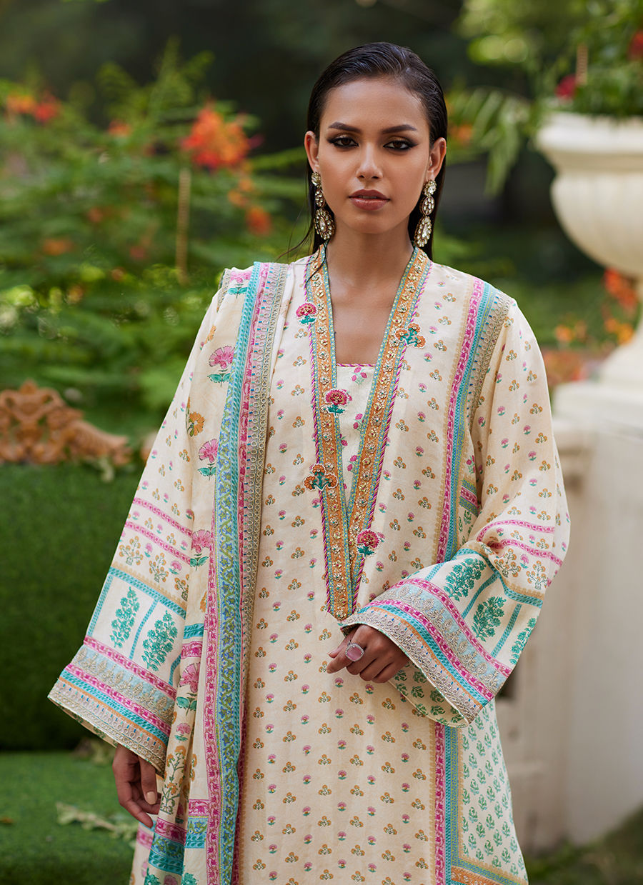 Farah Talib Aziz | Mayna Festive Prints 24 | Nural Ivory Kurta And Dupatta - House Of Hania