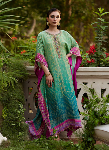 Farah Talib Aziz | Mayna Festive Prints 24 | Persia Teal Ombre Kaftan - House Of Hania