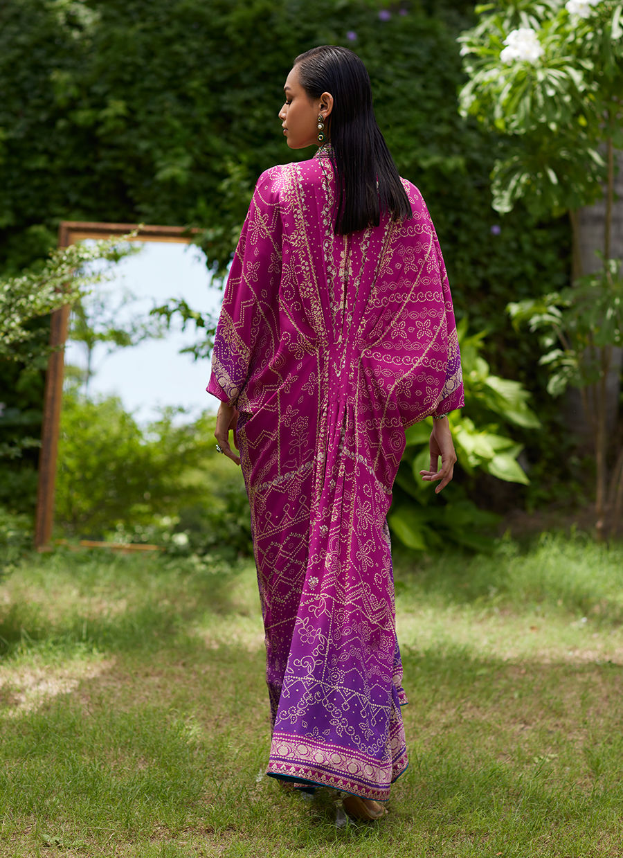 Farah Talib Aziz | Mayna Festive Prints 24 | Zahli Magenta Ombre Kaftan - House Of Hania