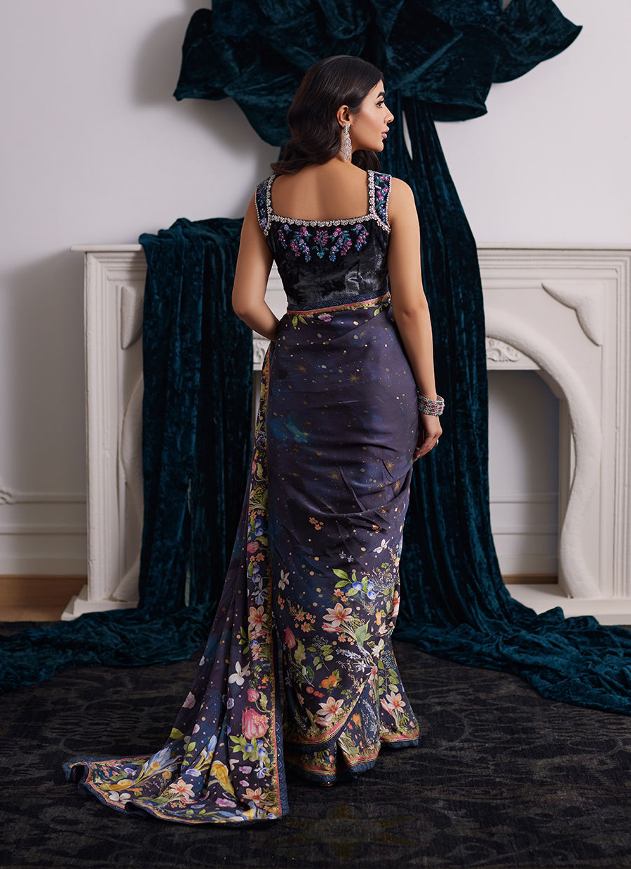 Farah Talib Aziz | Velvets The After Party | ALIXIA CHARMEUSE SAREE WITH VELVET BLOUSE - House Of Hania