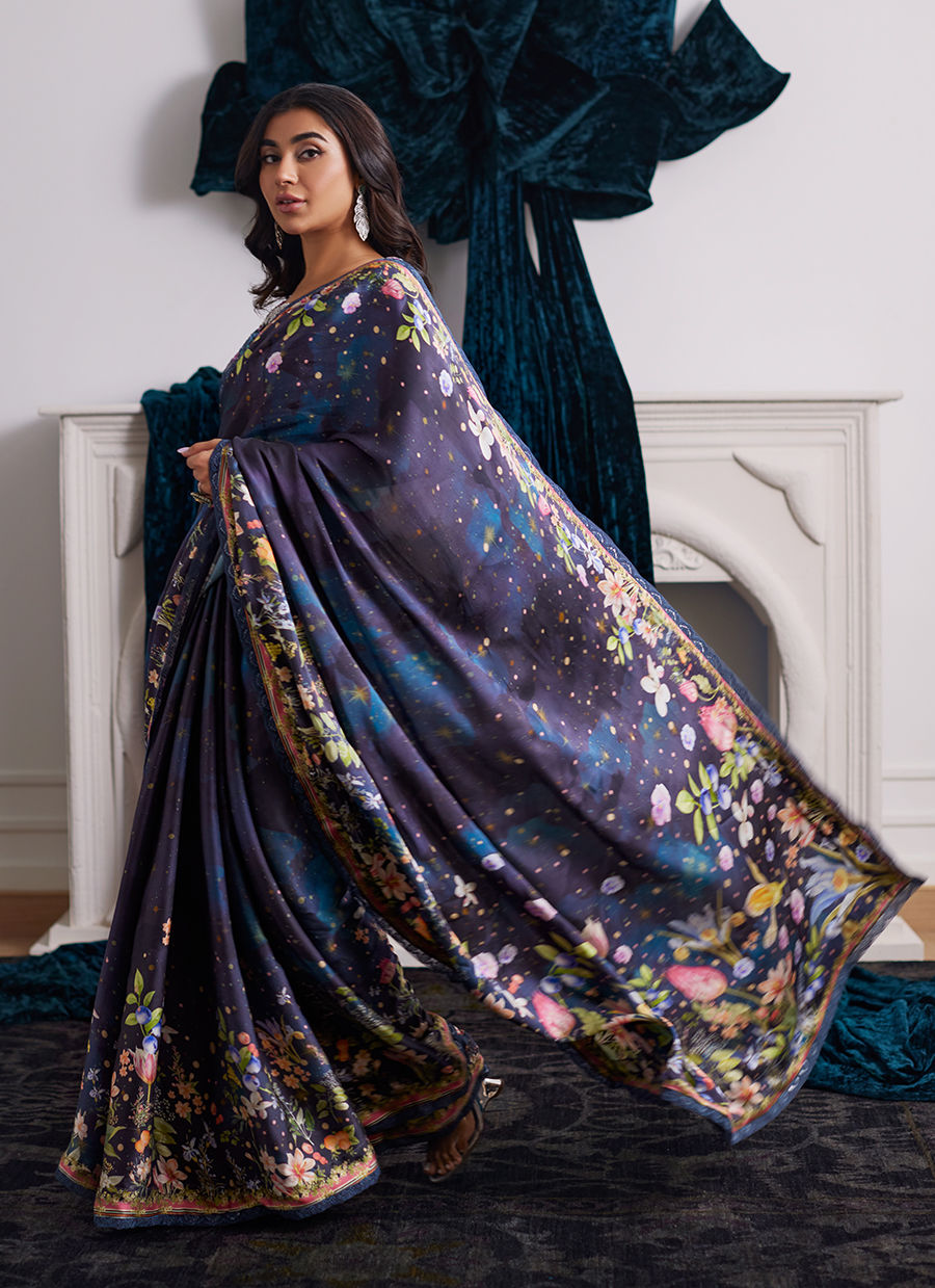 Farah Talib Aziz | Velvets The After Party | ALIXIA CHARMEUSE SAREE WITH VELVET BLOUSE - House Of Hania