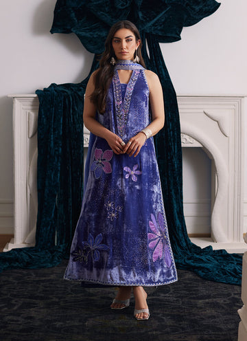 Farah Talib Aziz | Velvets The After Party | ISABEL PERIWINKLE SHIRT AND DUPATTA - House Of Hania