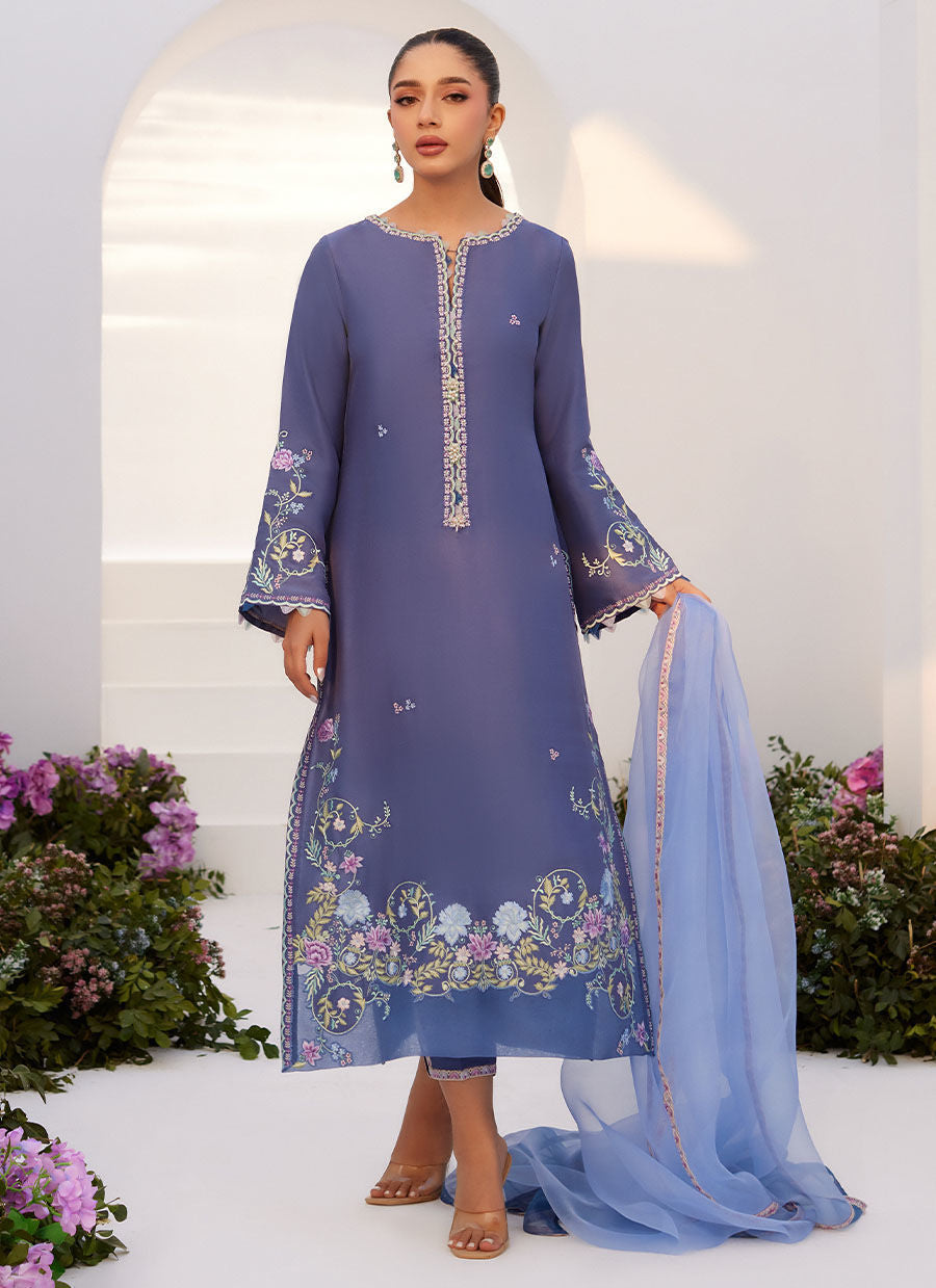 Farah Talib Aziz | Zaza Luxe Pret 24 | ALO BLUE EMBROIDERED SHIRT AND DUPATTA - House Of Hania