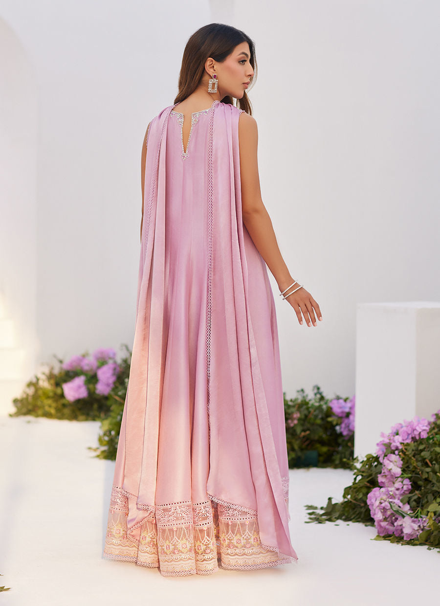 Farah Talib Aziz | Zaza Luxe Pret 24 | CECE MAUVE EMBELLISHED RAW SILK KALIDAR WITH CHARMUESE DUPATTA - House Of Hania