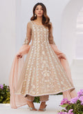 Farah Talib Aziz | Zaza Luxe Pret 24 | CHARLENE SAND EMBROIDERED KALIDAAR WITH DUPATTA - House Of Hania