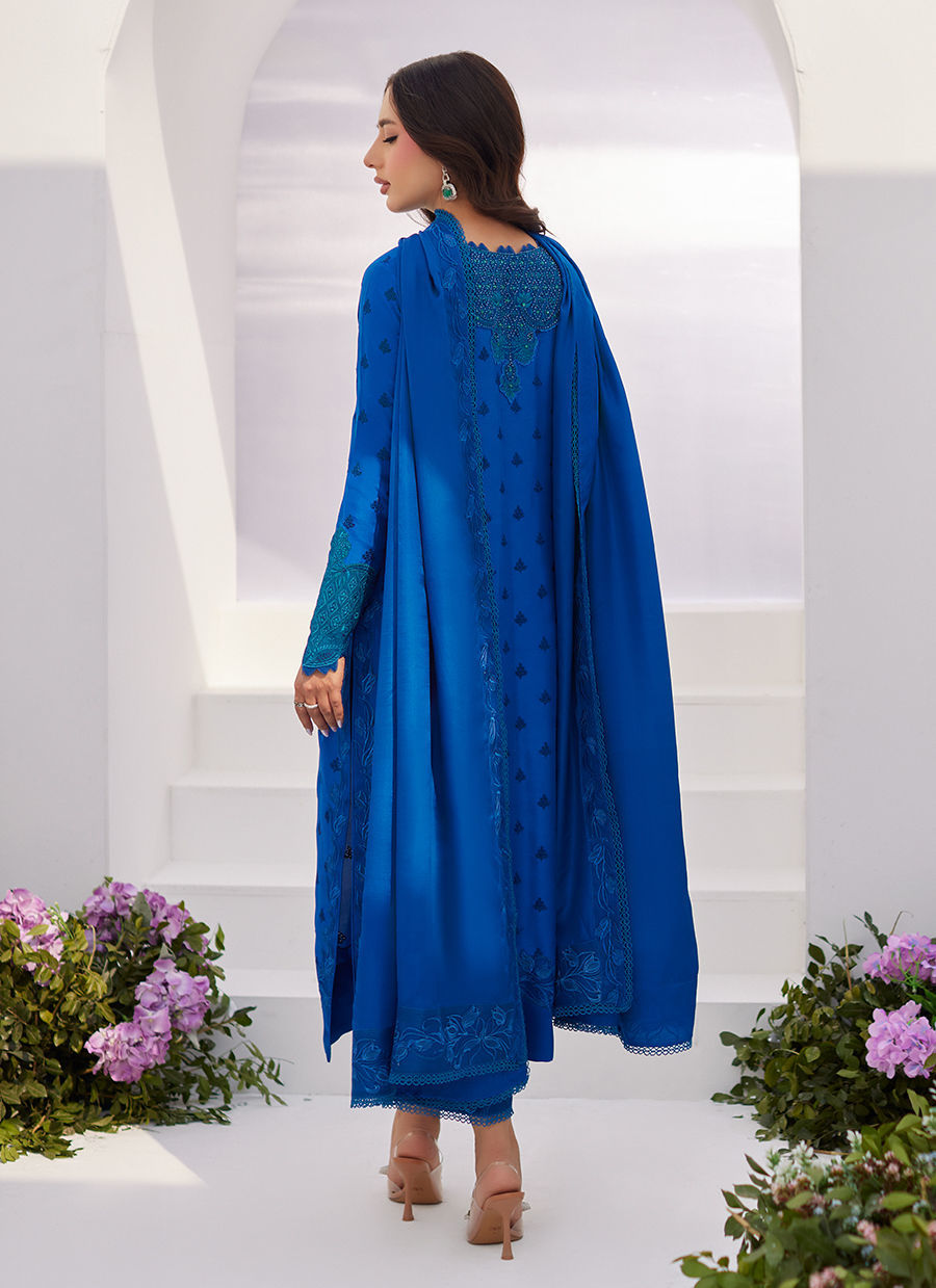 Farah Talib Aziz | Zaza Luxe Pret 24 | CHARR BLUE EMBROIDERED RAW SILK SHIRT AND DUPATTA - House Of Hania