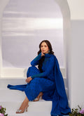 Farah Talib Aziz | Zaza Luxe Pret 24 | CHARR BLUE EMBROIDERED RAW SILK SHIRT AND DUPATTA - House Of Hania