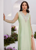 Farah Talib Aziz | Zaza Luxe Pret 24 | COLLETTE MINT OMBRE EMBELLISHED COLUMN SHIRT WITH KALIDAAR WITH EMBROIDERED SLIP - House Of Hania
