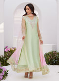 Farah Talib Aziz | Zaza Luxe Pret 24 | COLLETTE MINT OMBRE EMBELLISHED COLUMN SHIRT WITH KALIDAAR WITH EMBROIDERED SLIP - House Of Hania