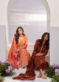 Farah Talib Aziz | Zaza Luxe Pret 24 | ELYNA CORAL EMBROIDERED RAW SILK SHIRT AND DUPATTA - House Of Hania