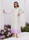 Farah Talib Aziz | Zaza Luxe Pret 24 | LIQUE SILVER OMBRE EMBELLISHED KAFTAAN CUT SHIRT - House Of Hania